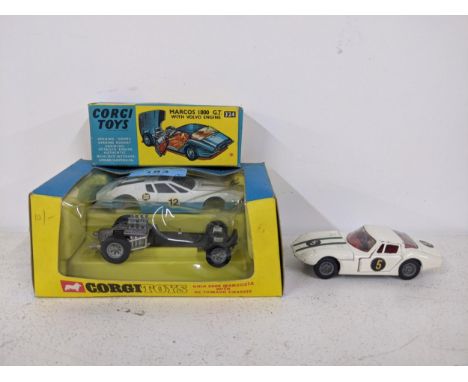 Two Corgi Toys - a Corgi 271 Ghia 5000 Mangusta with a De Tomaso chassis, and a Corgi Toys 324 Marcos 1800 GT with a Volvo en