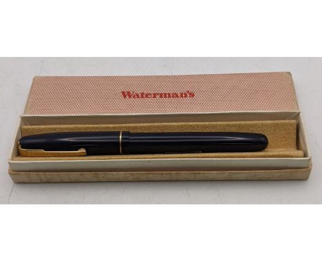 A vintage Waterman's 502 self filling navy cased fountain pen, with original box
