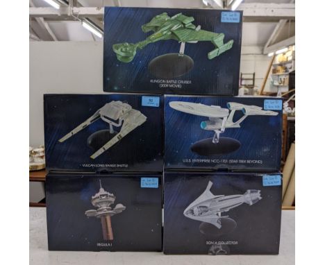 Five Star Trek boxed model spacecrafts to include Regula 1 USS Enterprise NCC-1701 (Star Trek Beyond), Vulcan Long Range Shut