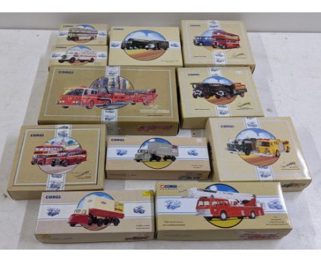 Boxed Corgi diecast commercial model vehicles to include an American La France ariel ladder truck from the fire vehicles rang