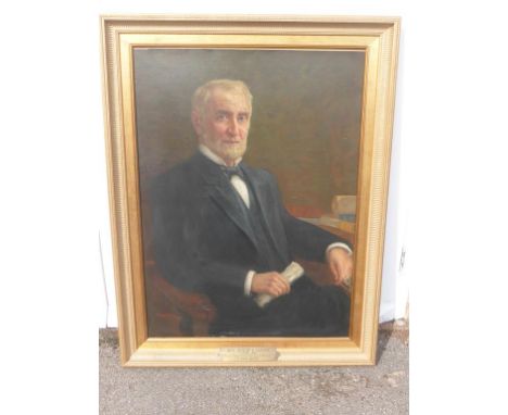 FREDERICK CARL SMITH 1868-1955 LARGE OIL ON CANVAS PORTRAIT WITH PLAQUE JOSEPH GURNEY CANNON, BELIEVED TO HAVE HUNG IN THE WH