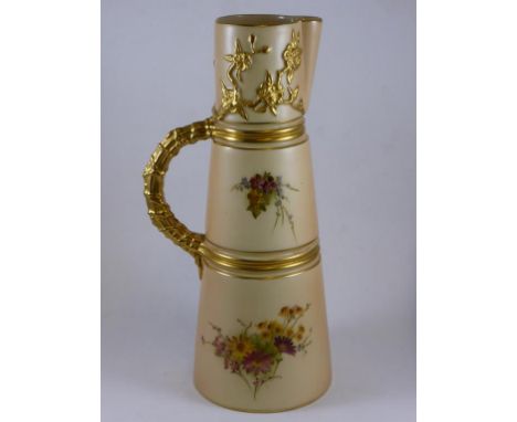 ROYAL WORCESTER BLUSH CLARET JUG C1898 SHAPE 1047 FLORAL DECORATION