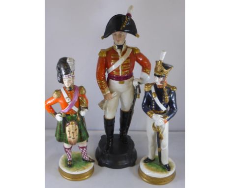 ROYAL WORCESTER FIGURE, 'OFFICER OF THE DRAGOON GUARDS' AND 2 OTHER PORCELAIN MILITARY FIGURES