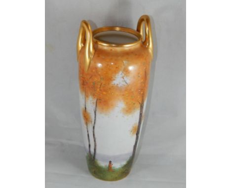 ROYAL WORCESTER VASE, SHAPE 2771, PUCE MARK, DECORATED WITH ORIENTAL SCENE, LADY AND TREE, SIGNED G.H.EVANS, APPROX. 8.25 ins