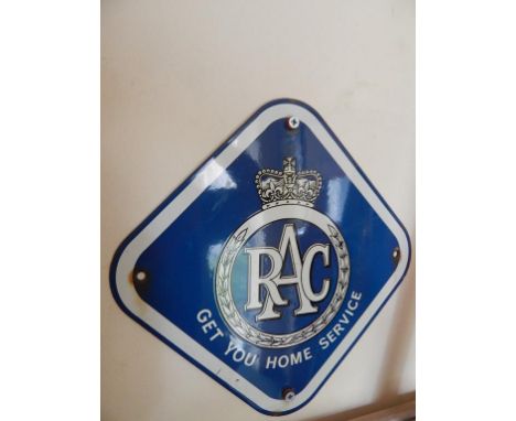 SCARCE RAC GET YOU HOME SERVICE ENAMEL SIGN 27CM X 27CM CROWN & LAUREL WREATH