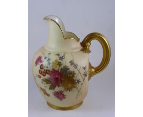 ROYAL WORCESTER BLUSH FLAT BACK JUG WITH FLORAL DECORATION, SHAPE NUMBER 1094