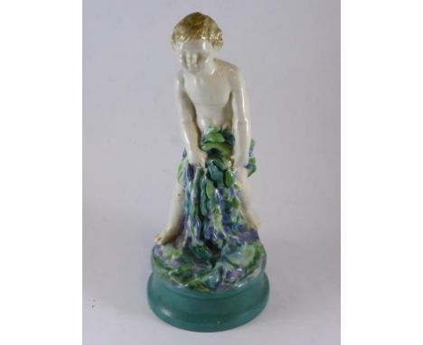 ROYAL WORCESTER FIGURE BOY WITH SEAWEED 2703, DESCRIBED IN WORCESTER MODEL BOOK AS 'NUDE BOY WITH FRUITS' RARE, APPROX. 20 cm