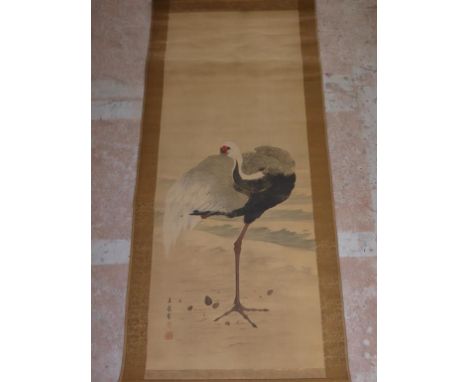 CHINESE SCROLL DEPICTING CRANE, APPROX. 126 X 49 cm