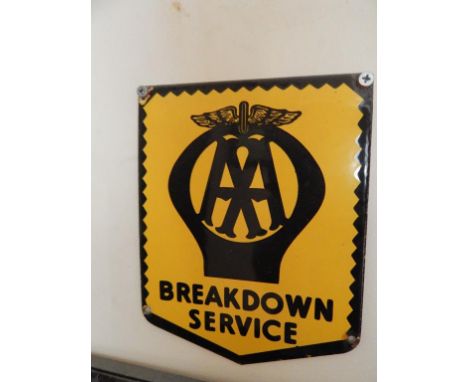 RARE SMALL ENAMEL SIGN AA BREAKDOWN SERVICE IN VGC 18CM X 23CM (7" X 9" )