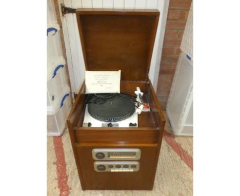 CUSTOM MADE HI FI CABINET WITH GARRARD 301 DECK, TRANSCRIPTION MOTOR MANUAL, TEMPLATES ETC. GARRARD PICK UP ARM, QUAD CONTROL