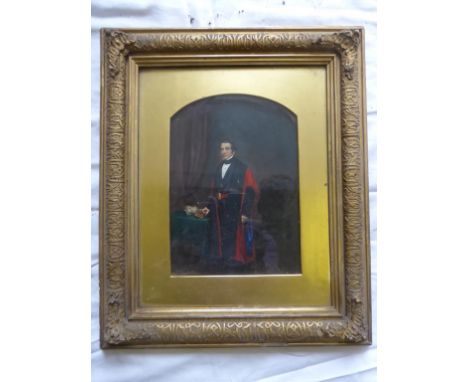 19TH CENTURY PORTRAIT LABELLED 'MR. JOSEPH WOOD, FATHER OF MR. CHAIRMAN WOOD' APPROX. 25 X 18 cm