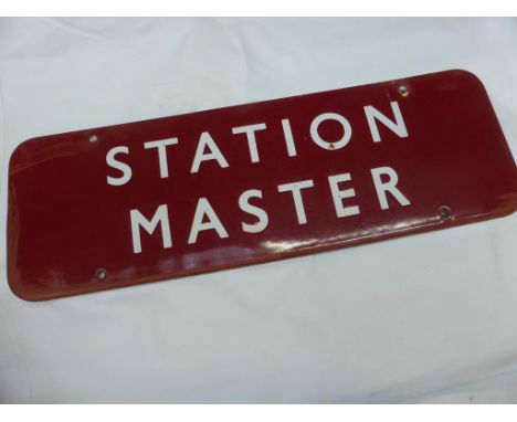 STATION MASTER ENAMELLED SIGN, BRITISH RAIL MIDLAND REGION, CHIP TO ENAMEL, APPROX. 46 X 15 cm