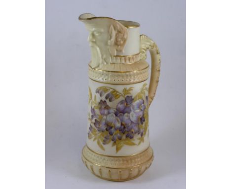 ROYAL WORCESTER BLUSH MASK JUG WITH FLORAL DECORATION, SHAPE NO. 1366