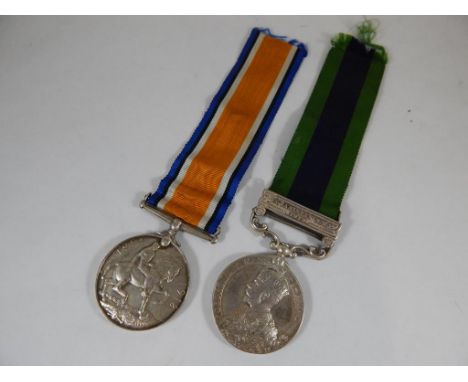 INDIA GENERAL SERVICE MEDAL WITH AFGHANISTAN NWF 1919 BAR TOGETHER WITH BRITISH WAR MEDAL. 61277 PTE. H.WILLIS THE QUEEN'S R.