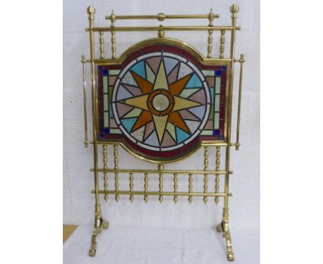 VERY GOOD QUALITY BRASS AND LEADED GLASS FIRE SCREEN