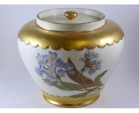 ROYAL WORCESTER BLUSH POT POURRI VASE AND COVER OF GINGER JAR FORM (PIERCED LID MISSING) FLORAL AND GILT DECORATION