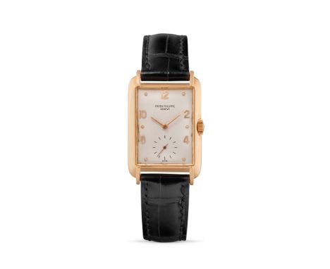 Patek Philippe Gondolo 1488R, 40s18k rose gold form rectangular case, n.625280.Argenté dial, applied arabic numerals and inde