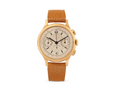 Universal Genève Compur double column wheel, 30s18k gold round case, n.555561, hinged case back, olive pushers.Cream coloured