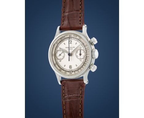 Patek Philippe 1463 Tasti Tondi chronograph, 40sStainless steel round case, n.653995, screw back, round millerighe pushers.Tw