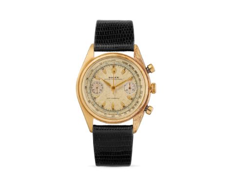 Rolex Monoblocco 4500 chronograph, 40s18k gold round case, n.533626, round pushers.Cream coloured dial, multi-scale, applied 