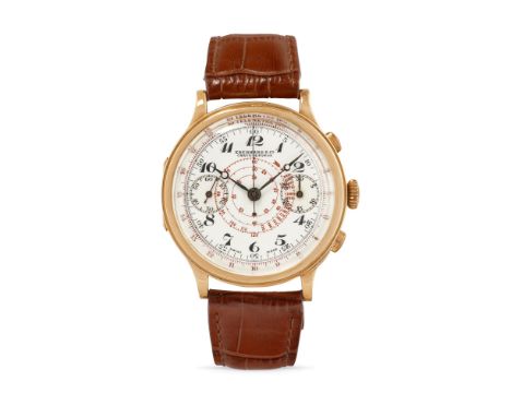 Eberhard pre Extra-Fort chronograph, 30s18k gold round case, n.203854, hinged case back, olive pushers.White enamel dial, mul
