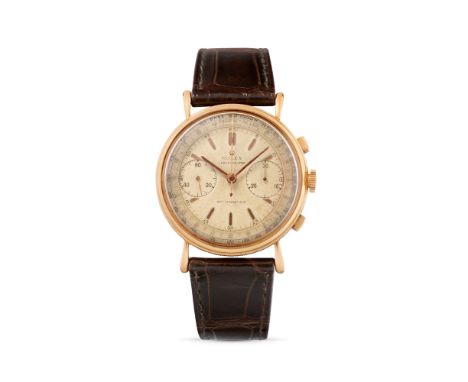 Rolex 4062 chronograph, 60s18k rose gold round case with ribbed sides, n.762723, rectangular pushers, teardrop lugs.Cream col