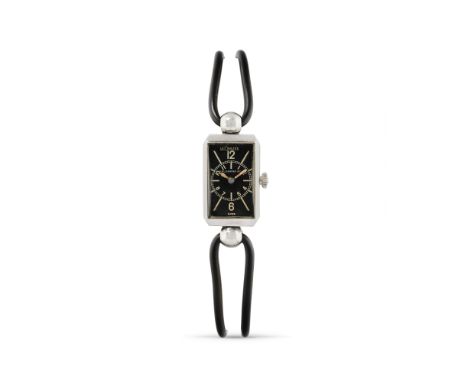 Jaeger-LeCoultre cocktail watch retailed by Hausmann & Co., 40sStainless steel octagonal case, n.34273, sphere shaped lugs.Bl