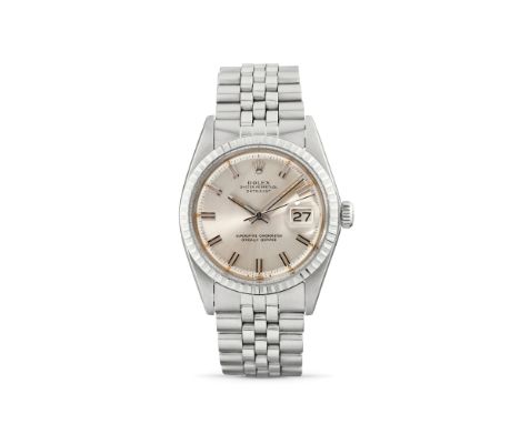 Rolex Datejust 1603 Wide Boy, 70sStainless steel round case, n.3664305, stainless steel engine turned bezel.Argenté dial, app