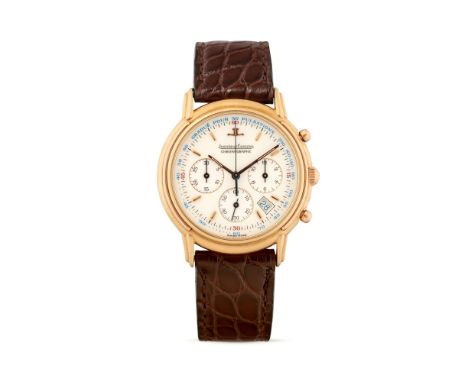 Jaeger-LeCoultre Odysseus 165.7.31, 90s18k gold round case, n.0264, stepped bezel, round pushers, faceted lugs. White enamel 