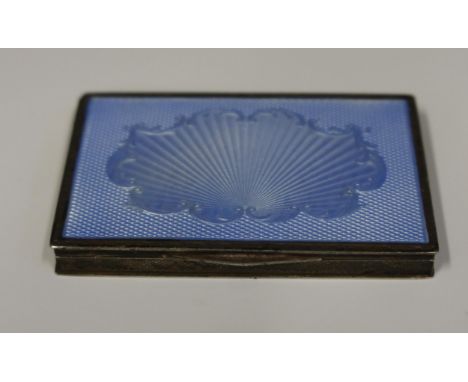 A George V Silver and Blue Guilloché Enamel Cigarette Case with engine turned decoration to the base, Birmingham 1925, Henry 