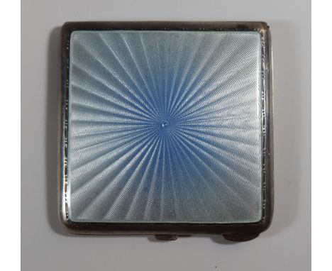 A George VI Silver and Blue Guilloché Enamel Compact with engine turned base, Birmingham 1937, Turner &amp; Simpson, 66mm wid