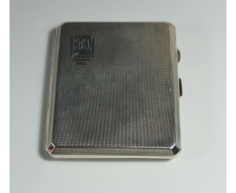 A George VI Silver Cigarette Case with engine turned decoration and contemporary initials, Birmingham 1940, John Rose, 98x83c