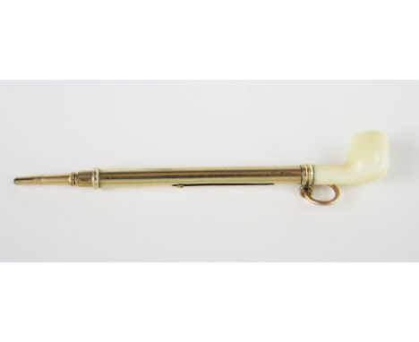 A Gold and Ivory Telescopic 'Smoker's Pipe' Fob Pencil, designed by Samson Mordan, double arrow mark, 2.4g gross. **CONTAINS 