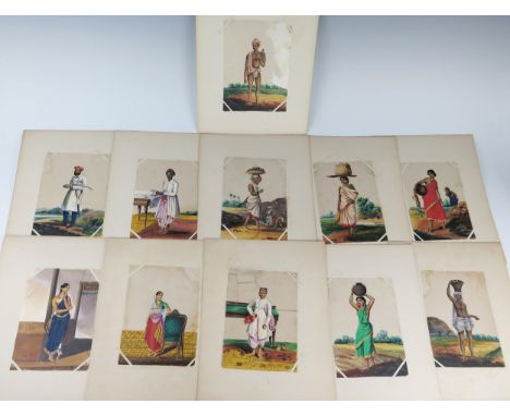 Indian Company School, A Collection of Eleven 19th Century Paintings on Mica Depicting Figures in Local Dress and one in Army