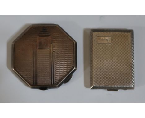 A George VI Deco Silver Compact with engine turned decoration with contemporary initial B and inscribed 'To my darling wife' 