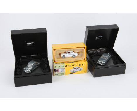 Corgi - Two precision cast classics, Jaguar MK II G50021 and Morris Minor G50011 with a Vanguard Singer Chamois Coupe, all bo