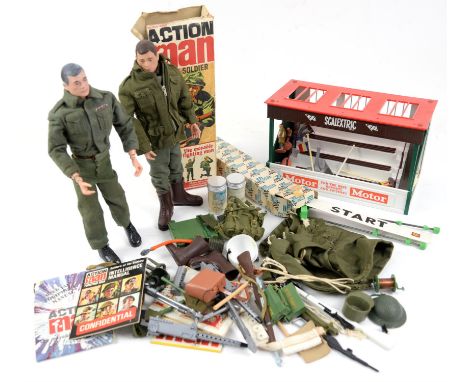 Collection of toys to include Action Man, Scalextric, Dinky Toys military vehicles, Corgi Chipperfields Circus and others,