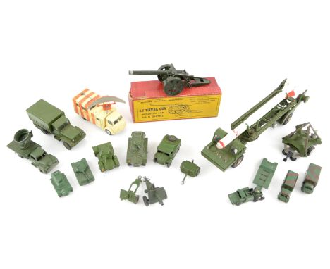 Collection of Britains, Corgi Major, Dinky Toys, and Matchbox military vehicles, to include Britains 4.7" Naval Gun (boxed) a