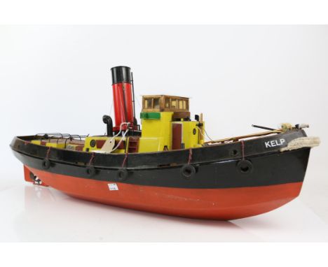 Painted fibre glass radio controlled model of steam ship 'Kelp', with Mtroniks Viper Marine 20 engine, 91cm long, 