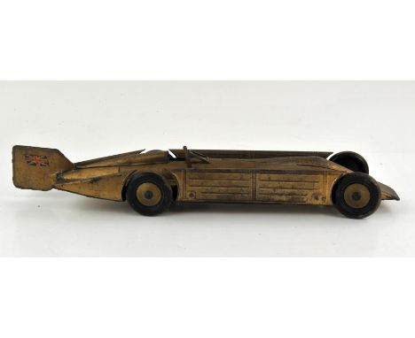 Gunthermann 'Golden Arrow' vintage tin plate model of the land speed record car, 53cm long, lacking driver and key, do not kn