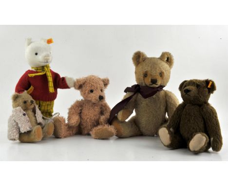 Steiff Rupert Bear and four other modern Steiff bears, (5), 