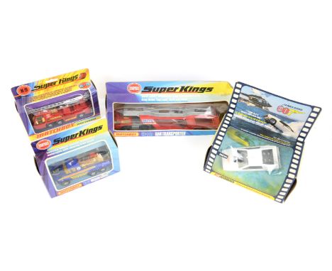 Corgi 269 James Bond Lotus Esprit with firing rockets, and three Matchbox Super Kings vehicles K-6 Motorcycle Transporter, K-