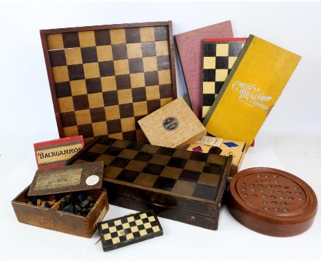 Chess, draughts and backgammon boards, chess sets, draughts and backgammon counters, (qty),Condition Report:  No marbles in t