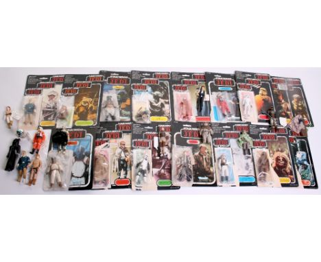  Selection of Vintage Star Wars Action Figures Some With Card Backs, including large head Han Solo with weapon, Leia Boushh w