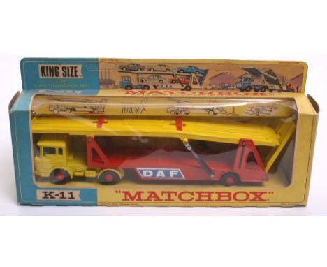  Matchbox King Size K-11 DAF Car Transporter, yellow/red body, in window box in near mint boxed condition 