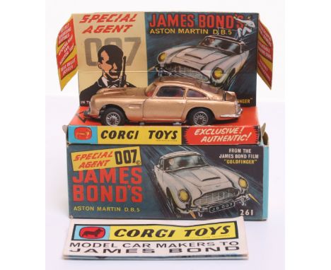 Corgi Toys 261 James Bond Aston Martin from the Film “Goldfinger” gold body, with ejector seat, rear bullet screen, retractab