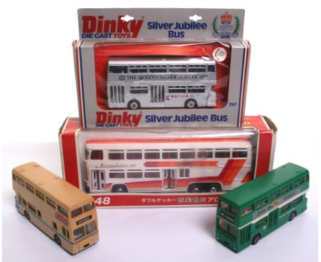 Diapet (Japan) B-48 Teisan Arrow Liner Double Deck Bus 1/60 scale, Dinky Toys 297 Atlantean Silver Jubilee Bus, both mint box