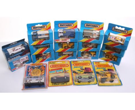 Quauntity of Matchbox Superfast Models including Phantom Z, 72 Bomag Road Roller, 74 Mercury Cougar Wagon, all on USA blister