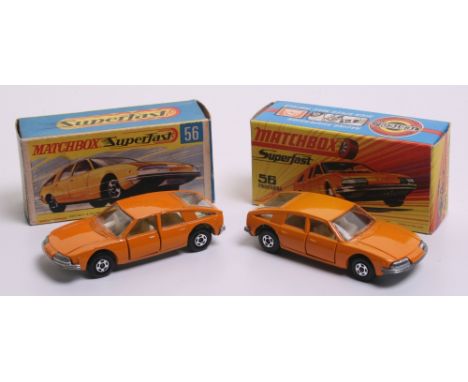  Matchbox Superfast Two 56a BMC 1800 Pininfarina’s, light and dark orange bodies, models are mint in near mint boxes, two box