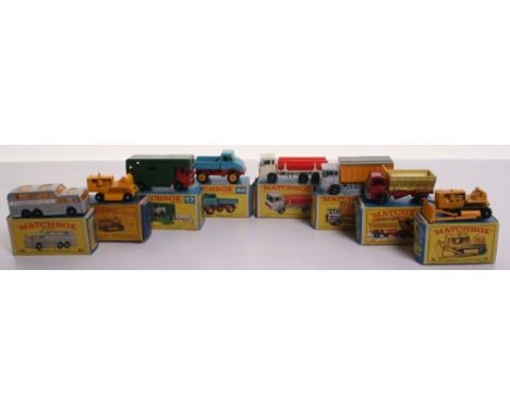 Eight Matchbox Regular Wheels, 8d Caterpillar Tractor, yellow body, missing one rubber track, in fair E type box,17e Horse Bo